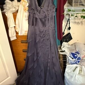 Adrianna Papell Gray Layered V-Neck Maxi Dress